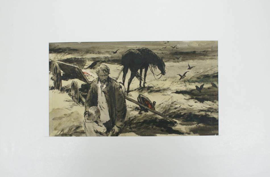 Ю.П. Ребров. Мишка с отцом увидели потравленную полосу хлеба… Иллюстрация к рассказу М.А. Шолохова «Нахалёнок».